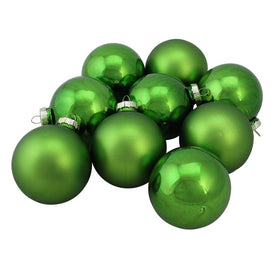 2.5" Grass Green Finish Glass Ball Christmas Ornaments Set of 9
