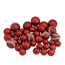 4" Red Shatterproof Two-Finish Ball Christmas Ornaments 39-Count