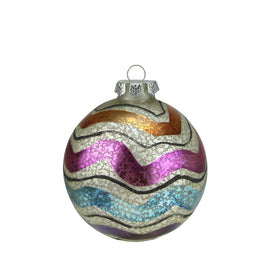 4.5" Merry & Bright White Mercury Glass Striped Ball Christmas Ornament