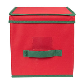 13" Red and Green Christmas Ornament Storage Box with Removable Dividers