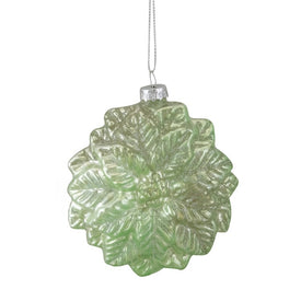 3.75" Green Glittered Poinsettia Flower Glass Christmas Ornament