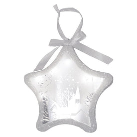 8" White and Silver LED Sparkle Star With Winter Scene Christmas Ornament