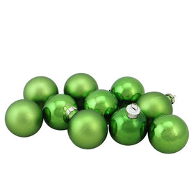 1.75" Grass Green Two-Finish Glass Ball Christmas Ornaments Set of 10