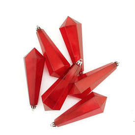 5.5" Red Hot Transparent Shatterproof Diamond Shaped Icicle Christmas Ornaments Set of 6