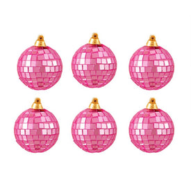 2.75" Bubblegum Pink Mirrored Glass Disco Ball Christmas Ornaments Set of 6