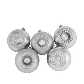 3.25" Silver Retro Reflector Shatterproof Two-Finish Ball Christmas Ornaments Set of 5