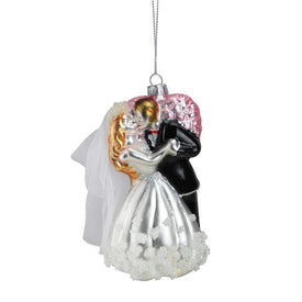 5.25" Bride and Groom Kissing Glass Wedding Christmas Ornament