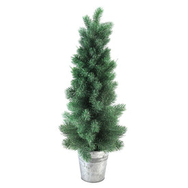 2' Unlit Potted Slim Iced Mini Pine Artificial Christmas Tree in Galvanized Bucket