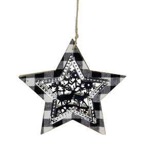 5" Buffalo Plaid Star Shaped Hanging Christmas Ornament Decoration
