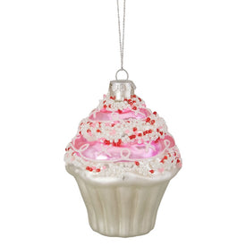 3.75" Pink Purple and White Cupcake Glass Christmas Ornament