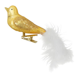 5.5" Gold Bird with Feather Tail Glass Clip On Christmas Ornament