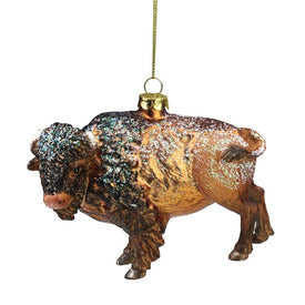 4.25" Glittered Copper Glass Buffalo Christmas Ornament