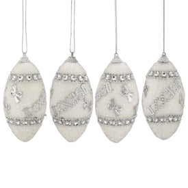 4.5" White and Silver Glittered Shatterproof Christmas Finial Ornaments Set of 4