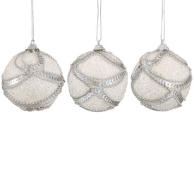 3" White and Silver Holographic Shatterproof Ball Christmas Ornaments Set of 3
