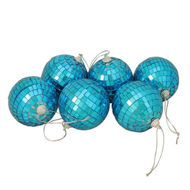 3.25" Peacock Blue Mirrored Glass Disco Ball Christmas Ornaments Set of 6