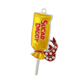 3.75" Yellow and Red "Sugar Daddy" Candy Logo with European Crystals Christmas Ornament