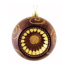 8" Brown Retro Reflector Shatterproof Two-Finish Ball Christmas Ornament