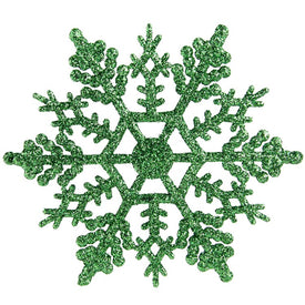 4" Xmas Green Glitter Snowflake Christmas Ornaments Club Pack of 24