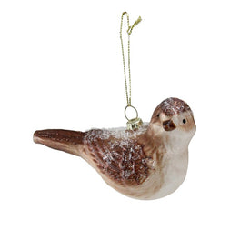 4.5" Brown and White Glittered Sparrow Glass Bird Christmas Ornament
