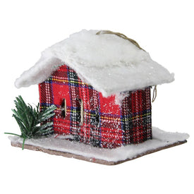 4.5" Red and White Plaid Snow Covered Cabin Christmas Ornament