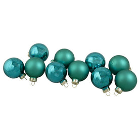 1.75" Turquoise Green Two-Finish Glass Ball Christmas Ornaments Set of 10
