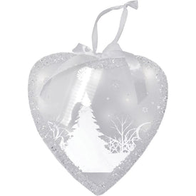 8" White Pre-Lit LED Sparkle Wintery Woods Scene Christmas Heart Ornament