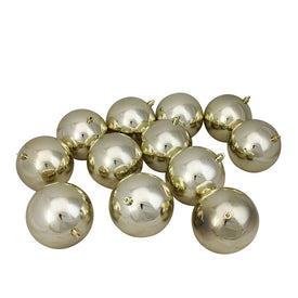 4" Champagne Gold Shatterproof Shiny Ball Christmas Ornaments Set of 12