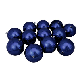4" Dark Blue Shiny Shatterproof Ball Christmas Ornaments Set of 12