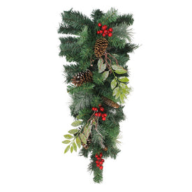 32" Unlit Pre-Decorated Frosted Pine Cone Berries Artificial Christmas Teardrop Swag