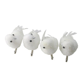 5" White Snow Drift Bird Clip-On Christmas Ornaments Set of 4