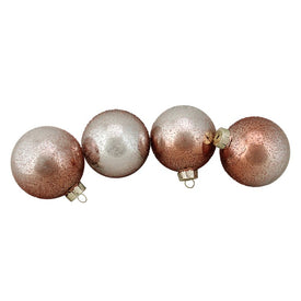 3.25" Brown and Silver Hand Blown Shiny Glass Ball Christmas Ornaments Set of 4