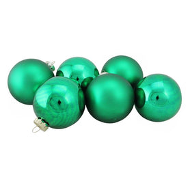 3.25" Shiny and Matte Green and Gold Glass Ball Christmas Ornaments Set of 6