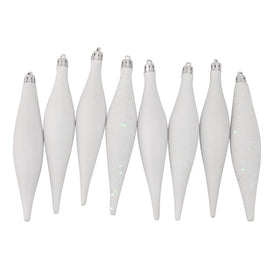 6" Winter White Shatterproof Four-Finish Christmas Finial Drop Ornaments Set of 8