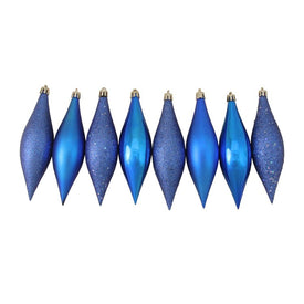 5.5" Lavish Blue Shatterproof Four-Finish Finial Drop Christmas Ornaments Set of 8