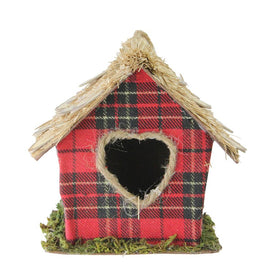 5.25" Red Plaid Christmas Birdhouse Ornament with Heart Shaped Door