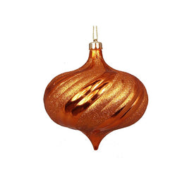 5.75" Burnt Orange Swirl Shatterproof Shiny Christmas Onion Drop Ornaments Set of 4