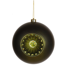 8" Matte Olive Green Retro Reflector Shatterproof Ball Christmas Ornament