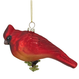 5.5" Shiny Red Cardinal Hanging Glass Christmas Ornament