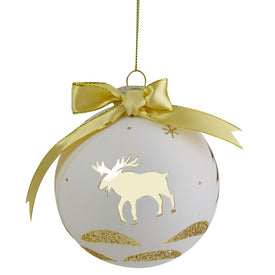 4" Gold and White Moose Ball Christmas Ornament