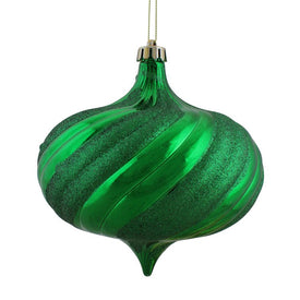 5.75" Shiny Green Shatterproof Onion Drop Christmas Ornaments Set of 4