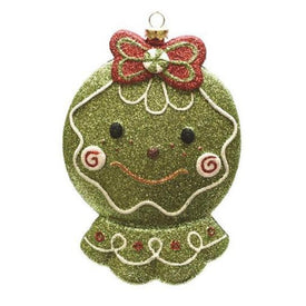 5.5" Green and Red Glittered Shatterproof Gingerbread Head Christmas Ornament