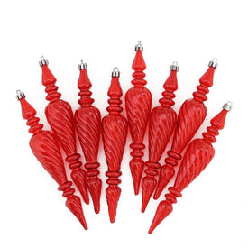 7" Red Hot Transparent Spiral Shatterproof Christmas Finial Ornaments Set of 8