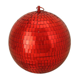 8" Shiny Red Hot Mirrored Disco Glass Ball Christmas Ornament