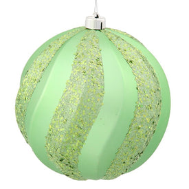 6" Celadon Green Matte and Glitter Shatterproof Swirl Ball Christmas Ornament