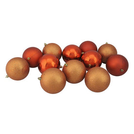 4" Burnt Orange Shatterproof Four-Finish Ball Christmas Ornaments Set of 12
