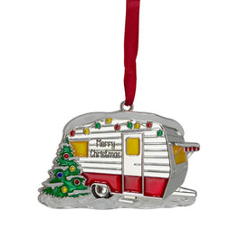 3.5" Silver-Plated Camper with European Crystals Christmas Ornament