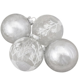 3.25" Silver and Clear Glass Two-Finish Ball Christmas Ornaments Set of 4
