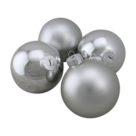 4" Shiny and Matte Silver Glass Ball Christmas Ornaments Set of 4