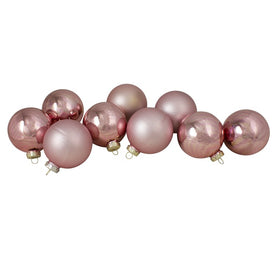 2.5" Shiny and Matte Pink and Gold Glass Ball Christmas Ornaments Set of 9