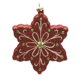 4.25" Red and Green Shatterproof Glitter Snowflake Christmas Ornament